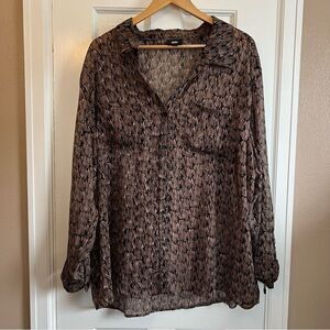 Mossimo Brown Patterned Sheer Blouse